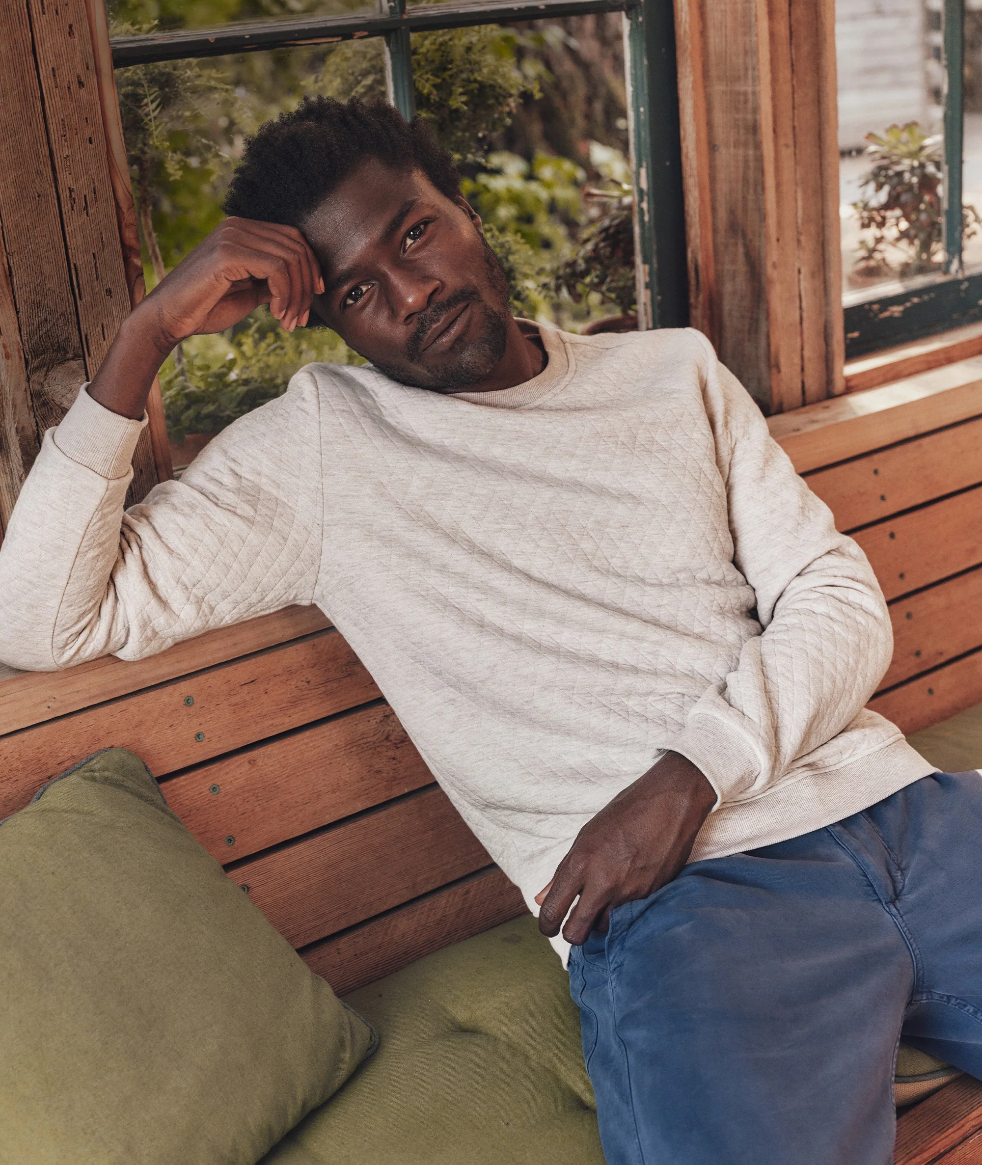 Men's Corbet Quilted Crewneck in Oat - Image 2