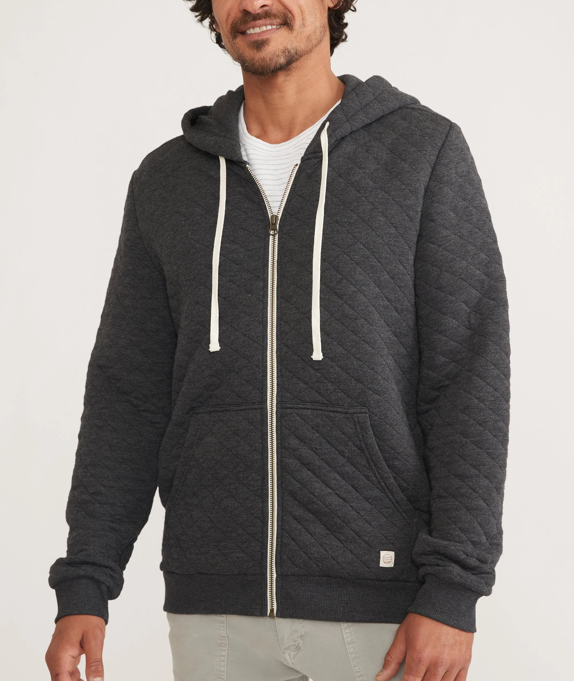 Men's Corbet Quilted Full Zip Hoodie in Dark Heather Grey - Image 2